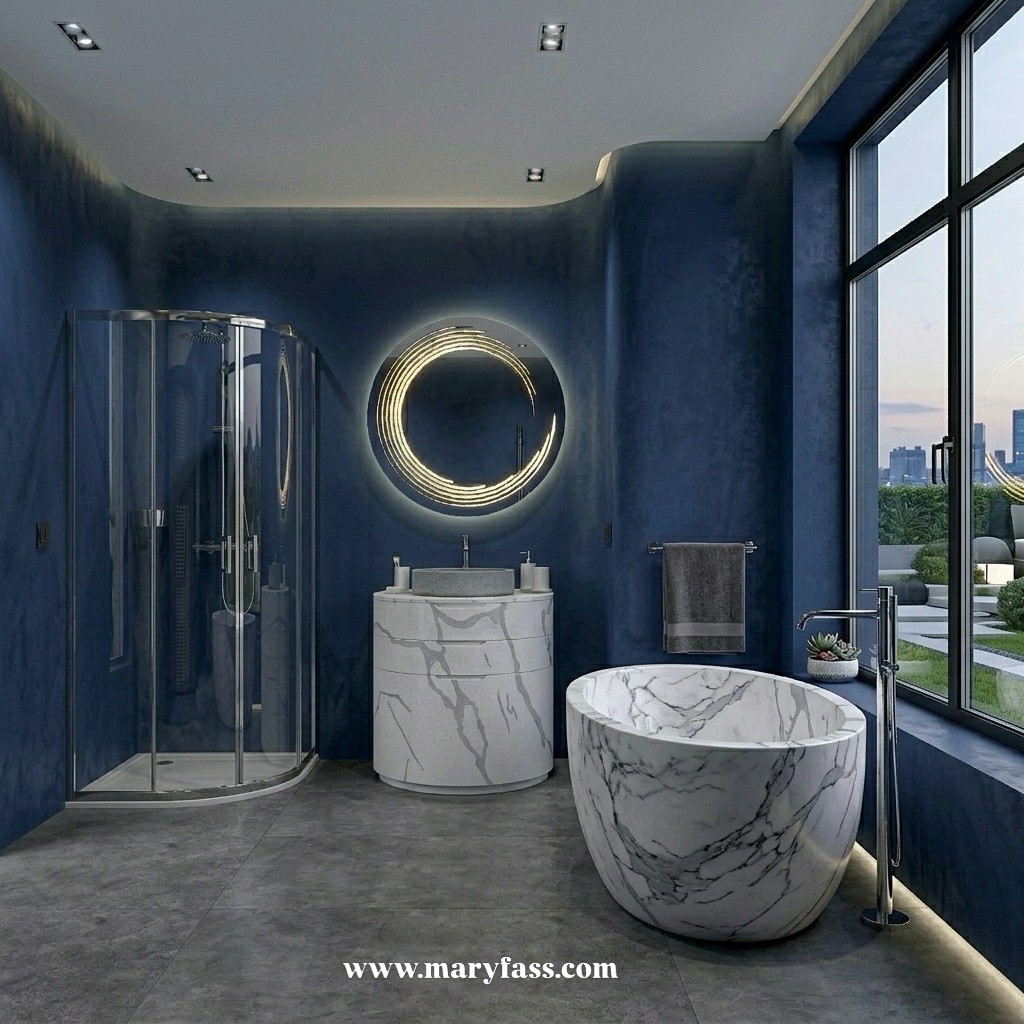 Geradon Calacatta marble-patterned solid surface bathroom vanity